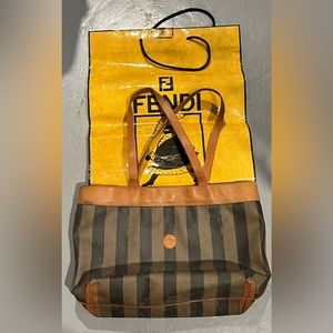 FENDI Vintage Pequin Large Striped Tote Shoulder Bag
